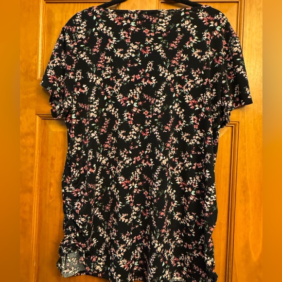 Elle, Floral Short Sleeve Blouse, Rouched Sides, XXL - Picture 3 of 4